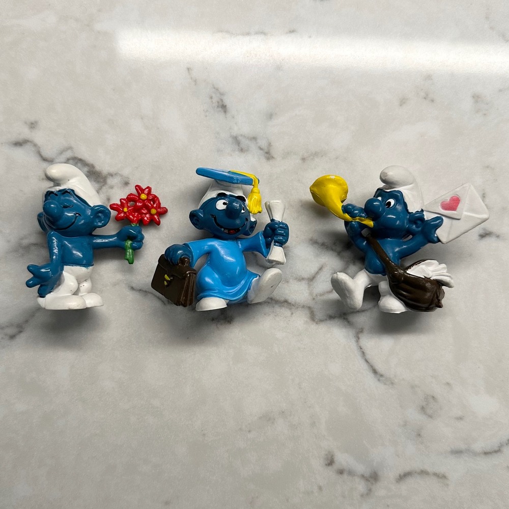 Set of 7 Vintage 70s-80s Smurf Figurines Peyo Schleich Holidays/Special Events - Picture 3 of 15